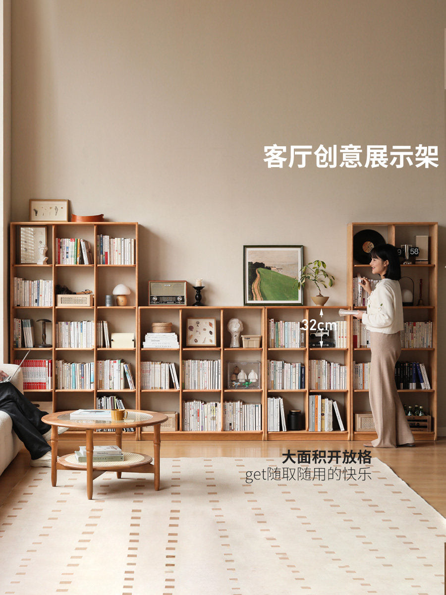 实木书架中古樱桃木置物架自由组合书柜落地格子架展示架